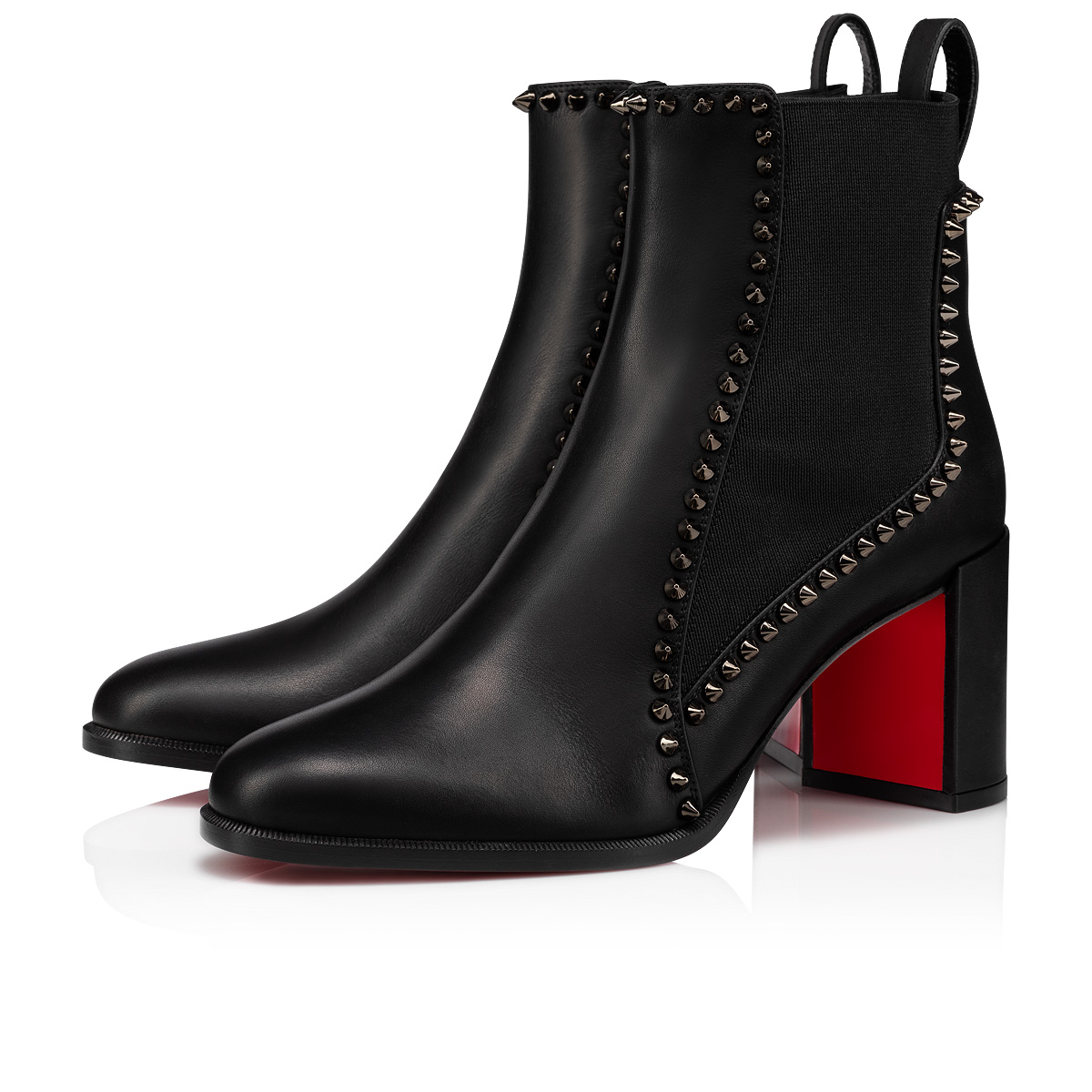 Out Line Spikes - 70 mm Low boots - Calf leather and spikes - Black ...